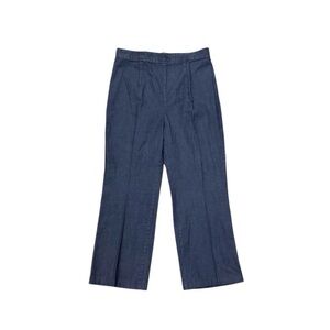 Free People Women’s Dark Blue Chambray High Rise Cropped Pleated Zip Up Pants 8